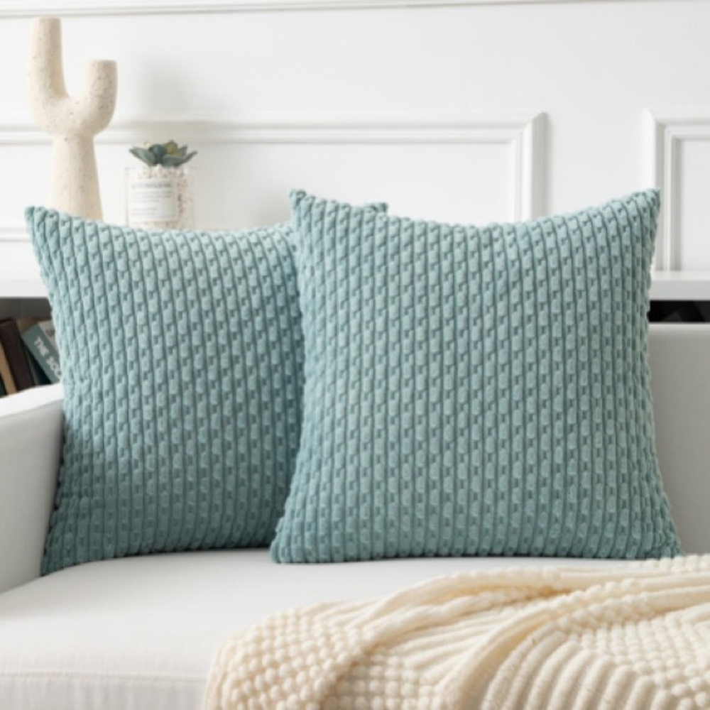 Soft Textured Corduroy Dusty Green BOHO Throw Pillow Cover -Set of 2